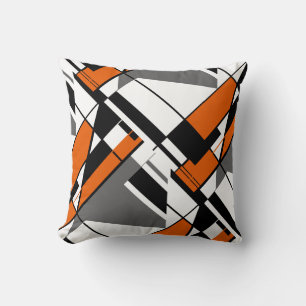Orange White Grey Black Abstract Angular Art Motif Cushion