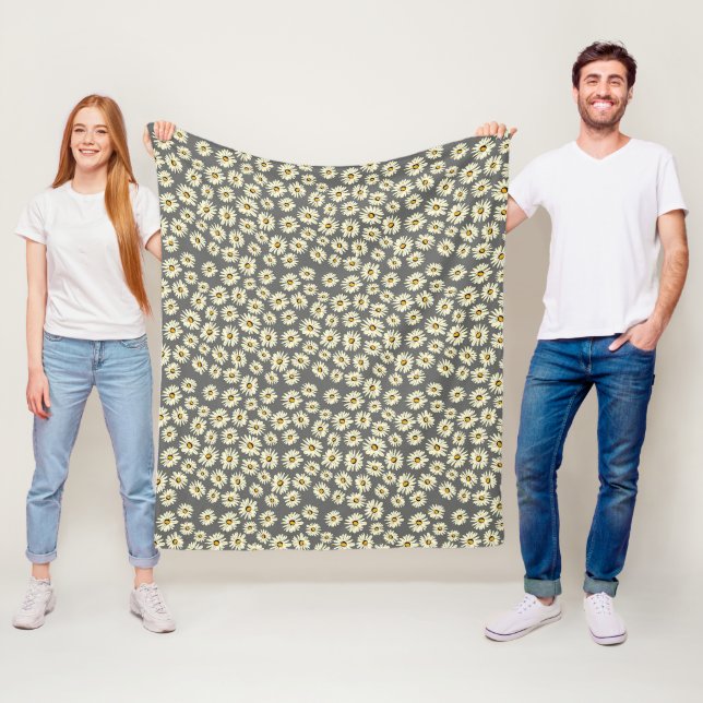 Orange white grey daisy flower pattern fleece blanket (In Situ)