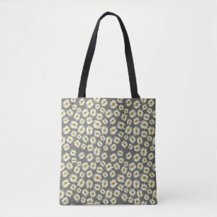 Orange white grey daisy flower pattern tote bag