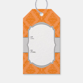 Orange White Grey Damask Gift Tags