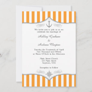 Orange White Grey Nautical Wedding Invitation
