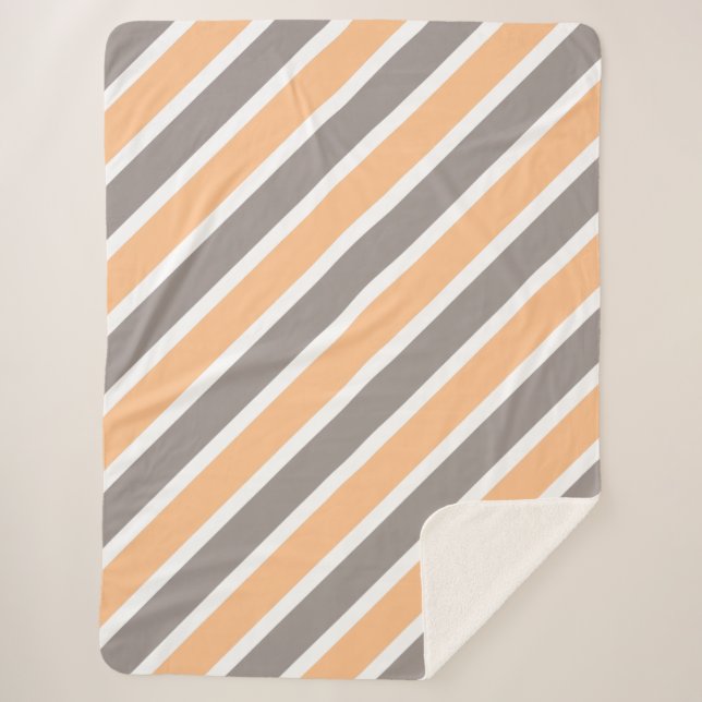 Orange White Grey Stripes Sherpa Blanket (Front)