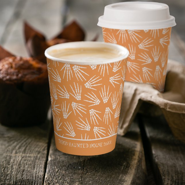 Orange & White Halloween Skeleton Hands Pattern Paper Cups (Creator Uploaded)