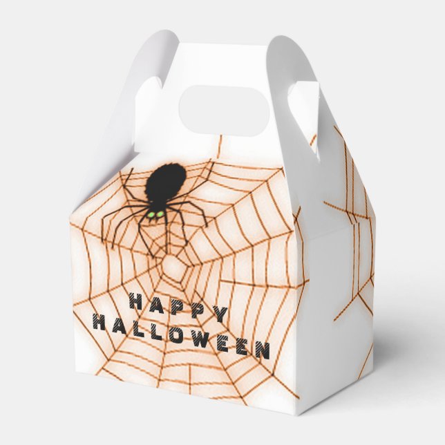 Orange & White Halloween Spider Web Favour Box (Front Side)