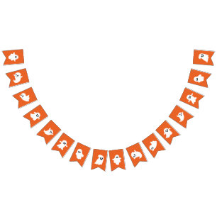 Orange White Happy Halloween Cute Ghost Bunting