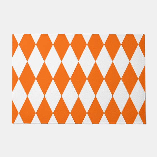 Orange White Harlequin Diamonds Checkers Design  Doormat (Front)