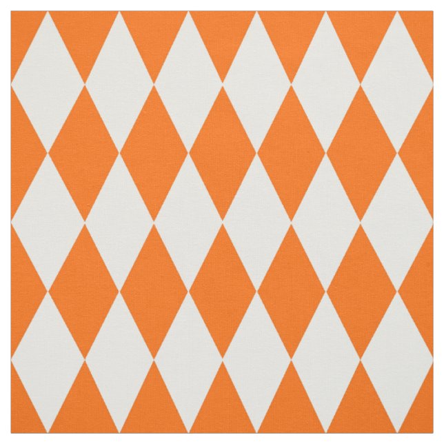 Orange White Harlequin Diamonds Checkers Design  Fabric (Swatch)