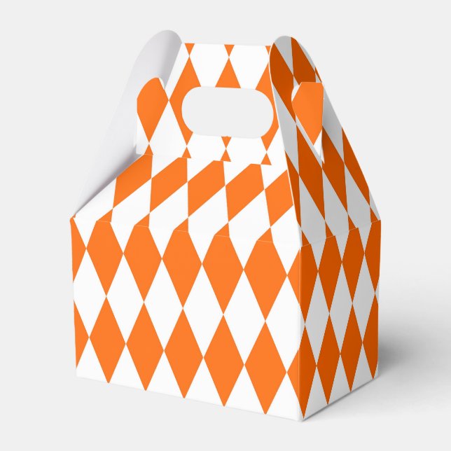 Orange White Harlequin Diamonds Checkers Design  Favour Box (Front Side)