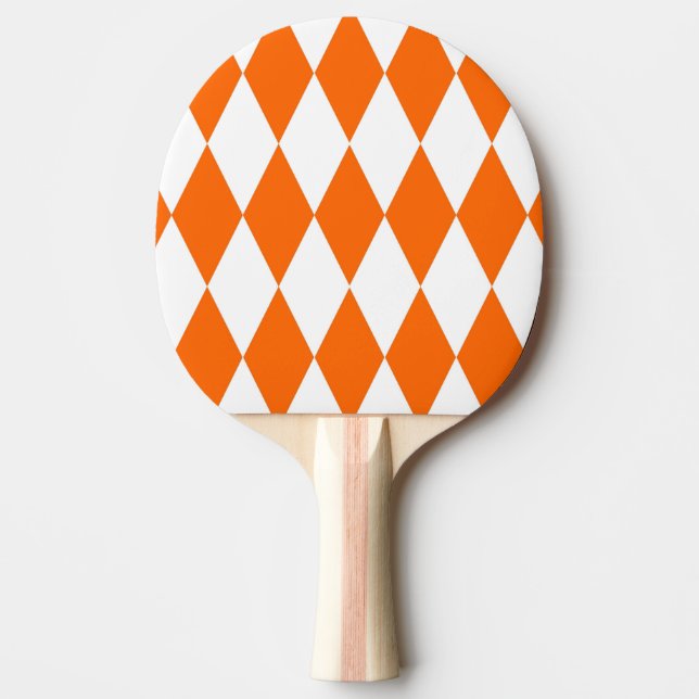 Orange White Harlequin Diamonds Checkers Design  Ping Pong Paddle (Front)