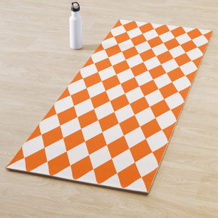 Orange White Harlequin Diamonds Checkers Design Yoga Mat