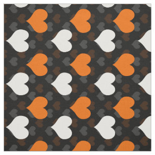 Orange White Hearts Black Fabric