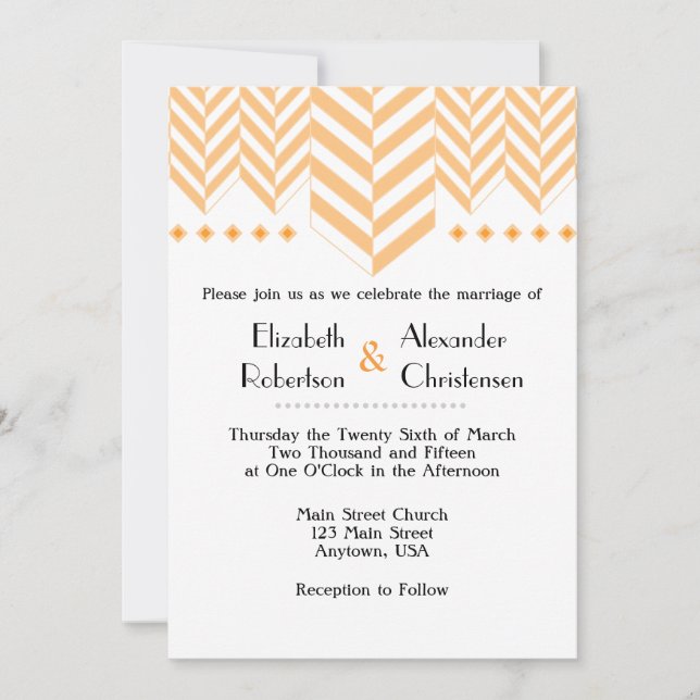 Orange White Herringbone Wedding Invitation (Front)