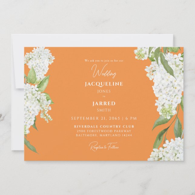 Orange White Hydrangeas Wedding  Invitation (Front)