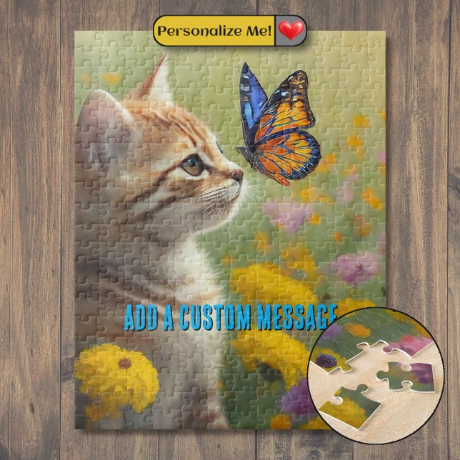 Orange White Kitten Colourful Butterfly Jigsaw Puzzle (Orange White Kitten Colorful Butterfly Jigsaw Puzzle)