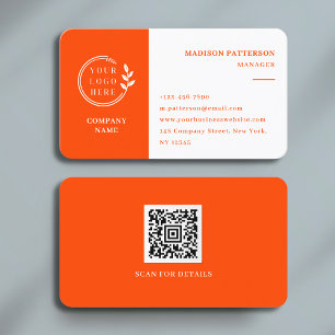 Orange White Logo QR Code Minimalist Modern Business Card
