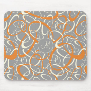 orange white loops on grey geometric pattern mouse pad
