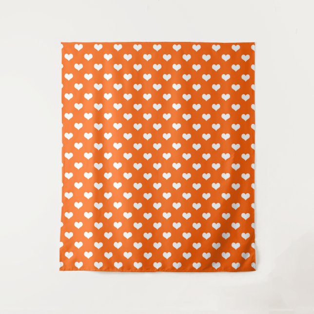 Orange White Love Heart Pattern Design  Tapestry (Front)