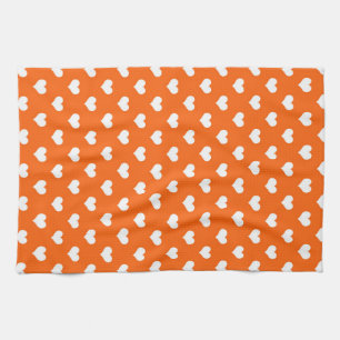Orange White Love Heart Pattern Design  Tea Towel