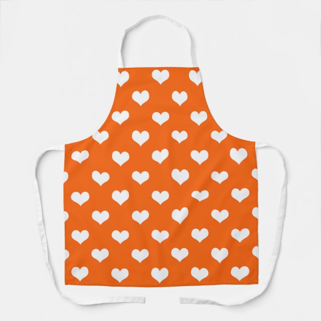 Orange White Lovely Hearts Design  Apron (Front)