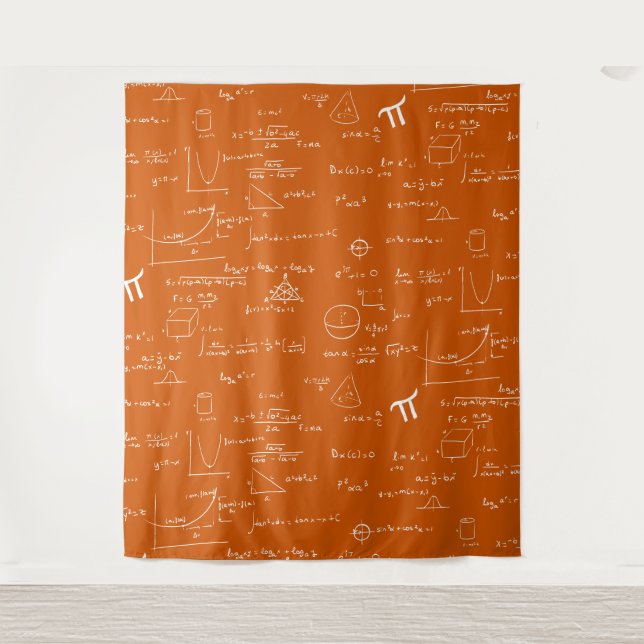 Orange White Mathematic Formulas Equations Tapestry (Front)