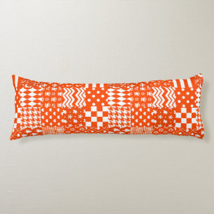 Orange White Mixed Patterns Patchwork Design Body Cushion