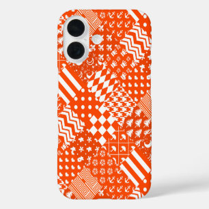 Orange White Mixed Patterns Patchwork Design iPhone 16 Case