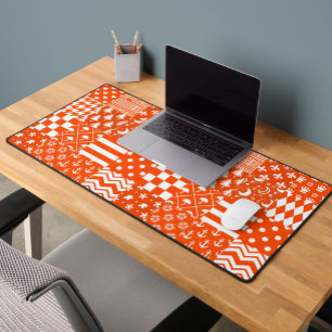 Orange White Mixed Patterns Patchwork Design  Desk Mat