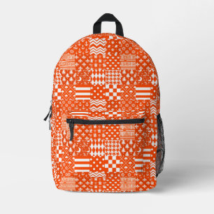 Orange White Mixed Patterns Patchwork Design  Printed Backpack