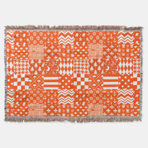 Orange White Mixed Patterns Patchwork Design Throw Blanket