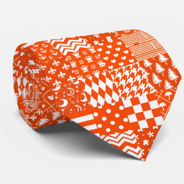 Orange White Mixed Patterns Patchwork Design  Tie (Creator Uploaded)