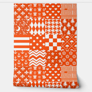 Orange White Mixed Patterns Patchwork Design  Wallpaper