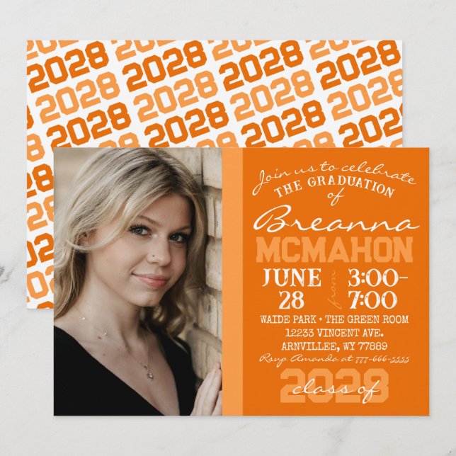 Orange & White Modern Graduation Invitation (Front/Back)