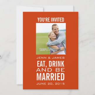 Orange White Modern Photo Wedding Invitations