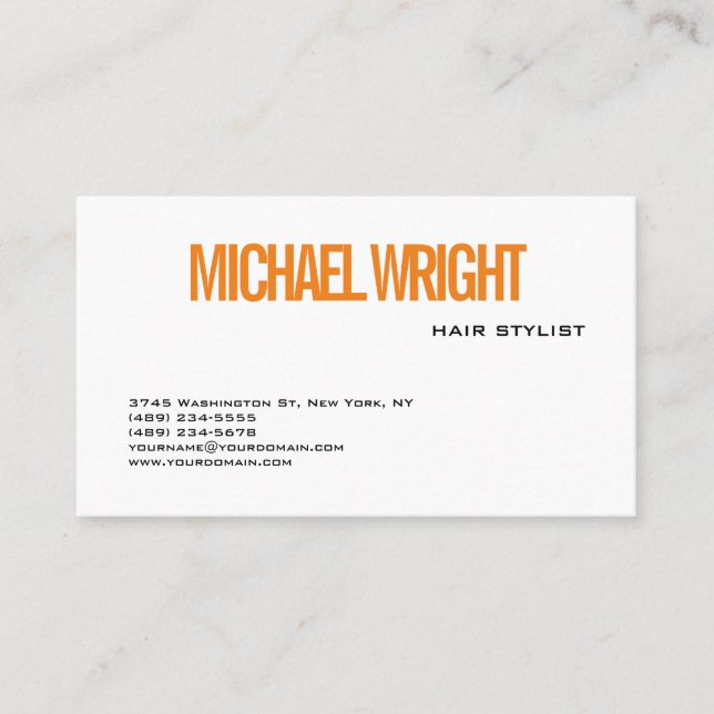 Orange White Modern Plain Simple Minimalist Bold Business Card (Front)