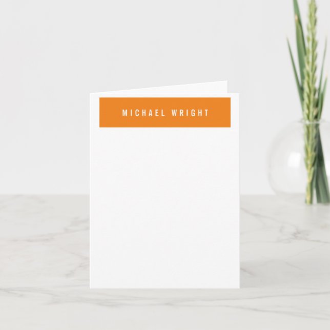 Orange White Modern Plain Simple Minimalist Note Card (Front)