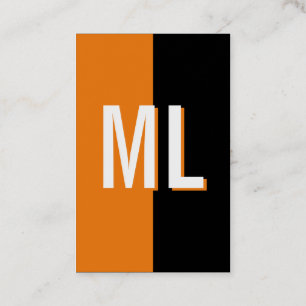 Orange white monogram portrait format business car business card