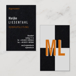 Orange white monogram portrait format business car business card