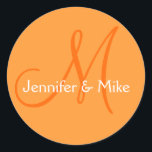 Orange White Names Monogram Wedding Favour Sticker<br><div class="desc">Orange White Names Monogram Wedding Favour Stickers. design by Elke Clarke © 2008 Customisable.</div>