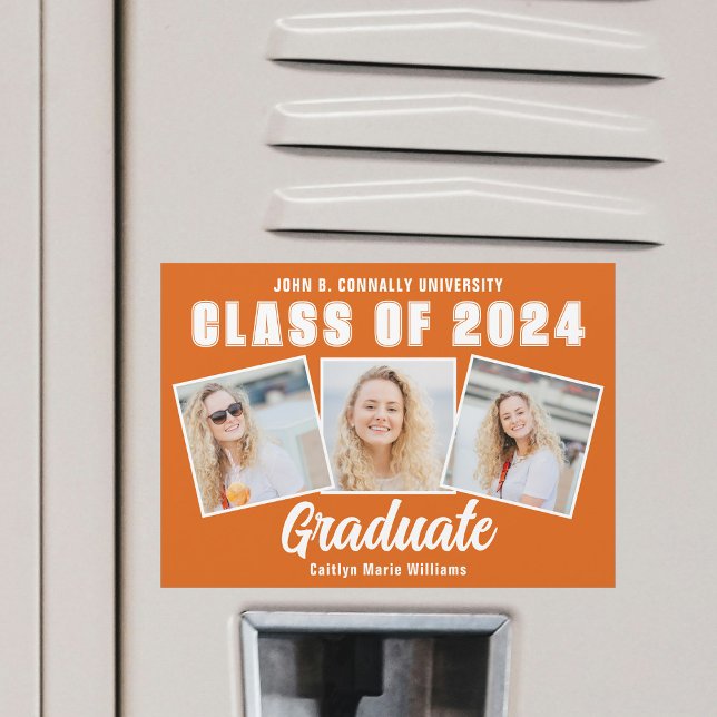 Orange White Photo Collage Graduation Magnet Card (Creator Uploaded)