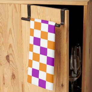Orange White Pink Checkered Pattern Design  Tea Towel