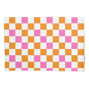 Orange White Pink Chequered Pattern Design  Pillowcase