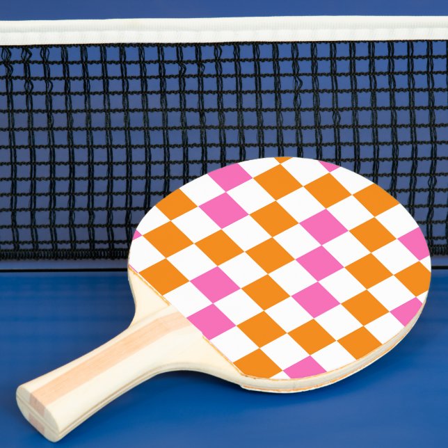 Orange White Pink Chequered Pattern Design  Ping Pong Paddle (Insitu)