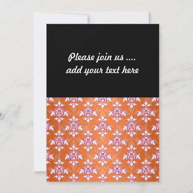 Orange White Pink Damask Pattern Invitation (Front)