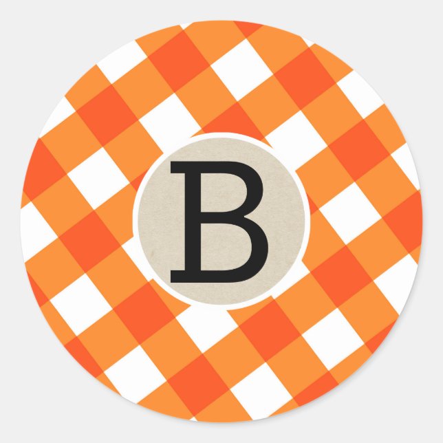 Orange White Plaid Chequered Halloween Party Favou Classic Round Sticker (Front)