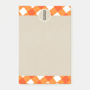 Orange White Plaid Kraft Rustic Monogram Initial Post-it Notes