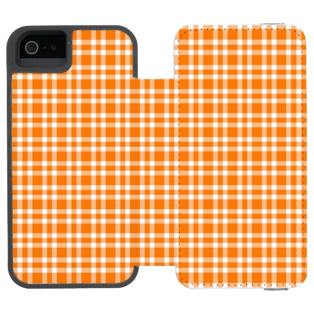 Orange White Plaid Pattern Incipio iPhone Wallet Case (Folio Open)