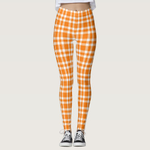 Orange White Plaid Pattern Leggings