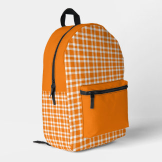Orange White Plaid Pattern Printed Backpack