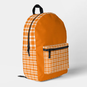 Orange White Plaid Pattern Printed Backpack