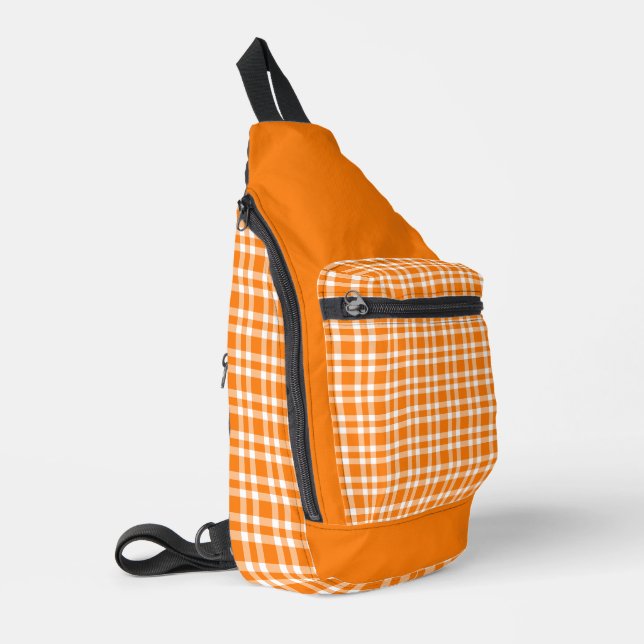 Orange White Plaid Pattern Sling Bag (Left Corner)